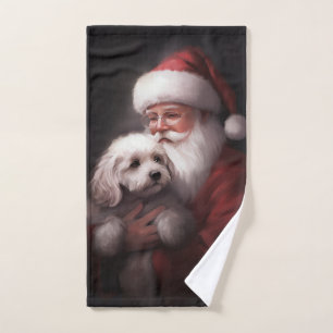 Poodle With Santa Claus Festive Christmas  Bath Towel Set