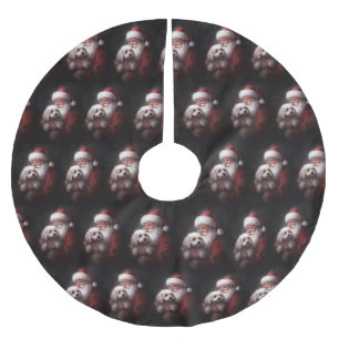 Poodle With Santa Claus Festive Christmas  Brushed Polyester Tree Skirt