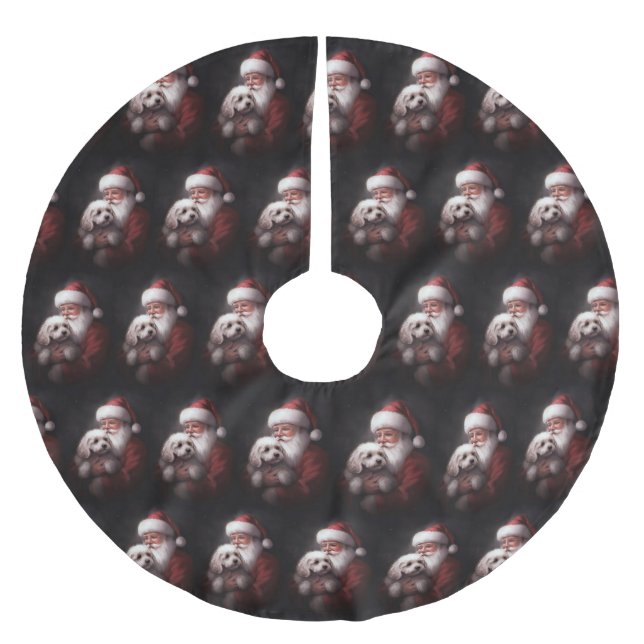 Poodle With Santa Claus Festive Christmas  Brushed Polyester Tree Skirt (Front)
