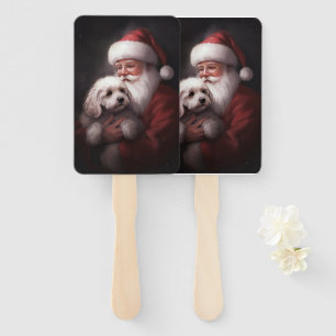 Poodle With Santa Claus Festive Christmas Hand Fan
