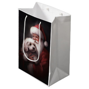 Poodle With Santa Claus Festive Christmas  Medium Gift Bag