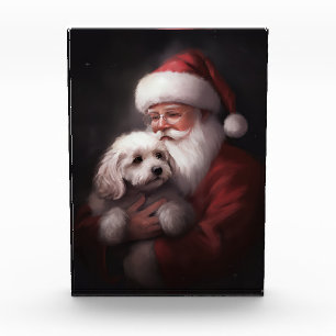 Poodle With Santa Claus Festive Christmas Photo Block