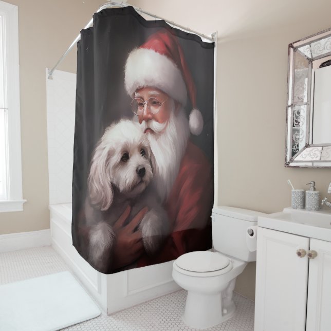 Poodle With Santa Claus Festive Christmas  Shower Curtain (In Situ)