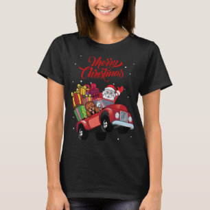 Poodle With Santa Claus In Red Truck Dog T-Shirt