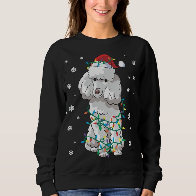 Poodle Wrapped In Christmas Lights Dog Sweatshirt (Front)