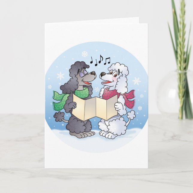 Poodles Christmas Caroling Holiday Card (Front)