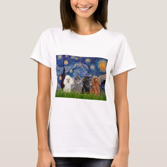 Poodles (four) - Starry Night T-Shirt (Front)