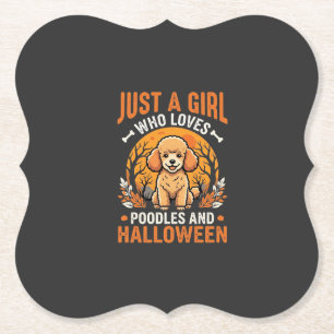Poodles Halloween Girl Dog Lover Design_1 Paper Coaster