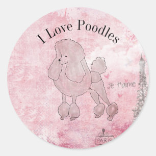 Poodles I Love Pink Classic Round Sticker