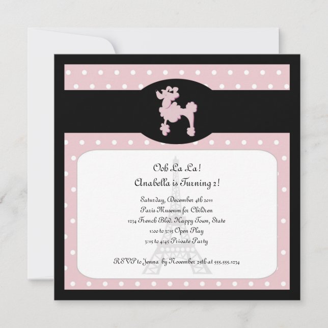Poodles in Paris Square Pink Invitation (Front)