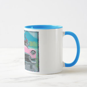Poodles in Pink Cadillac Retro Print Mug Cup