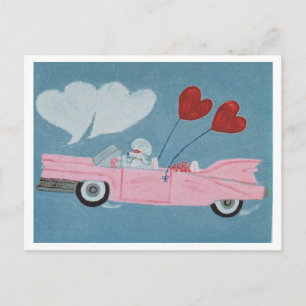 Poodles in Pink Convertible Invitation Postcard