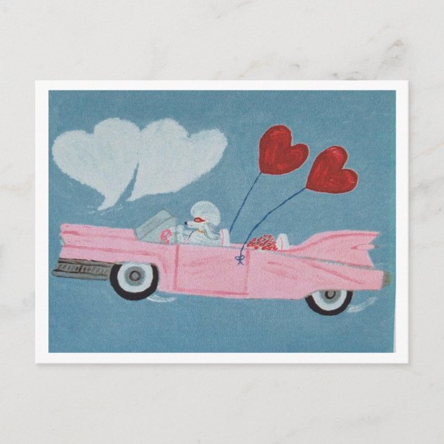 Poodles in Pink Convertible Invitation Postcard (Front)