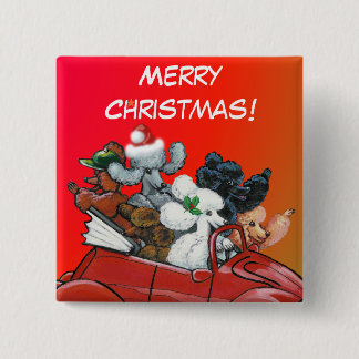 Poodles in Red Convertible Christmas 15 Cm Square Badge