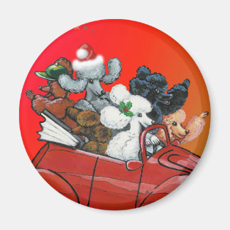Poodles in Red Convertible Christmas Magnet