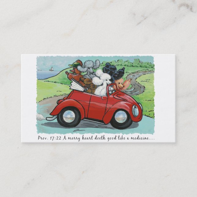 Poodles in Red Convertible Scripture Business Card (Front)