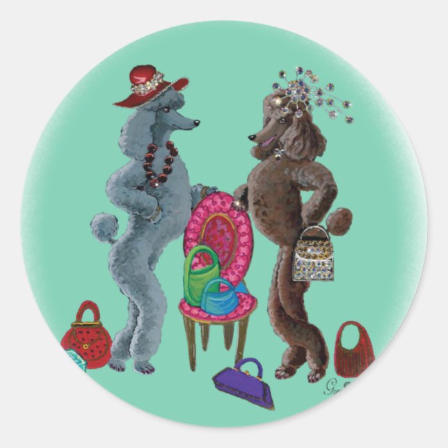 Poodles n Diamonds Classic Round Sticker (Front)
