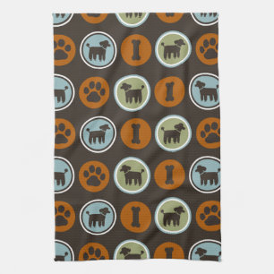 Poodles Pattern with Paw Prints and Dog Biscuits Tea Towel