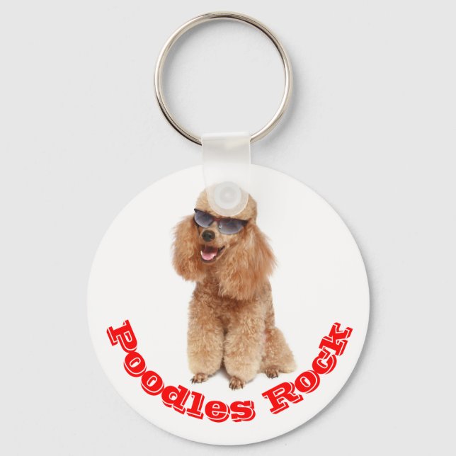 Poodles Rock! Apricot Miniature Poodle Puppy Dog Key Ring (Front)