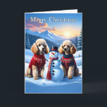 Poodles & Snowman Christmas Card<br><div class="desc">Send Christmas greetings with these Poodle Christmas cards, featuring two adorable Poodles dressed in Christmas sweaters sitting beside a snowman adorned in hat and scarf. The design includes the cheerful message “Merry Christmas, ” making it the perfect way to share holiday joy with friends and family. Ideal for Poodle lovers,...</div>