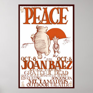 POOH BEAR Grateful Dead, Joan Baez 1966 Concert Poster