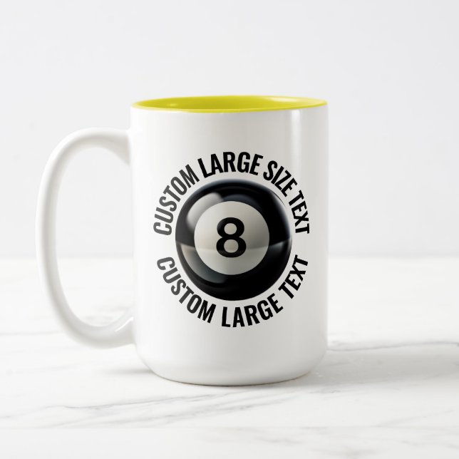 Pool 8 Ball & Large Text YELLOW 15oz Custom Two-Tone Coffee Mug (Left)