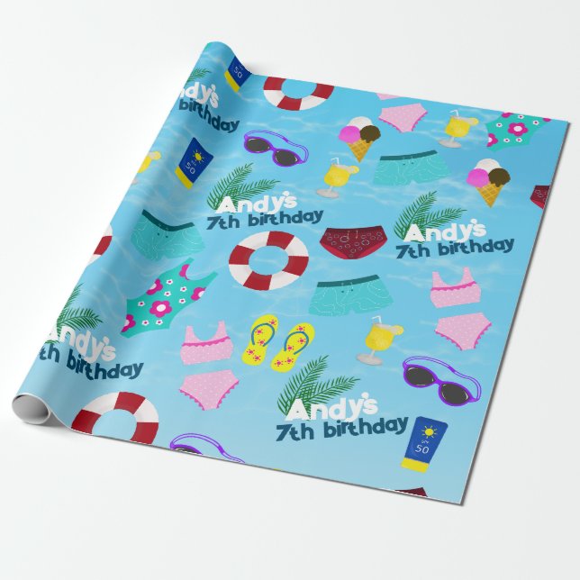 Pool Active Birthday Party  Wrapping Paper (Unrolled)