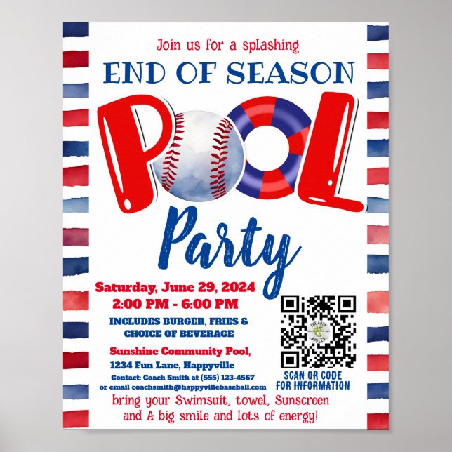 Pool  and Baseball party Poster (Front)
