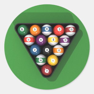 Pool Balls on Green Felt Billiards Table: Classic Round Sticker