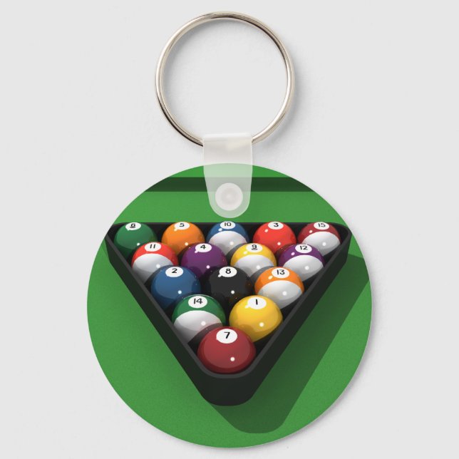 Pool Balls on Green Felt: Key Ring (Front)