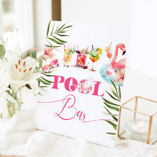 Pool bar Flamingo pool party cocktails Pedestal Sign