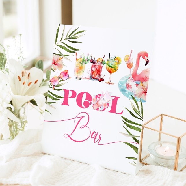 Pool bar Flamingo pool party cocktails Pedestal Sign (Creator Uploaded)