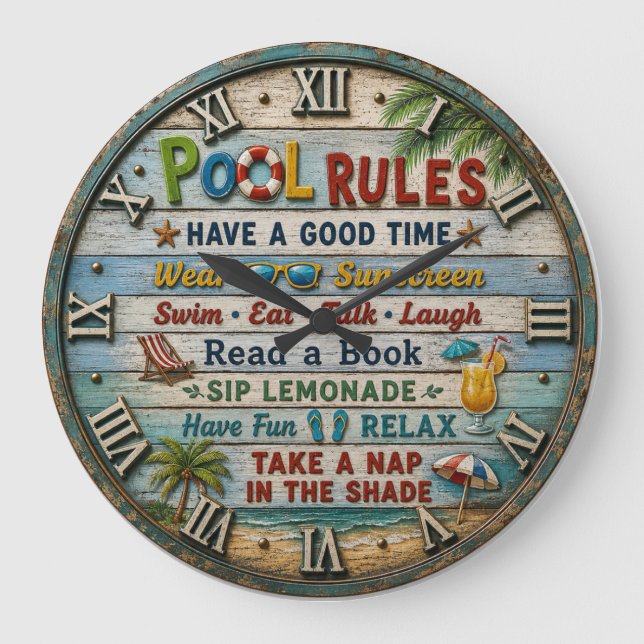 Pool  Beach House  Large Clock (Front)