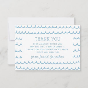 Pool & Beach Nautical Blue Waves Kids Birthday Thank You Card