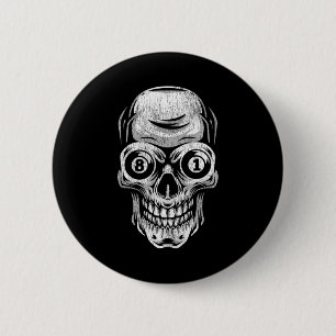 Pool Billiard Snooker Player Skull 8 And 9  6 Cm Round Badge