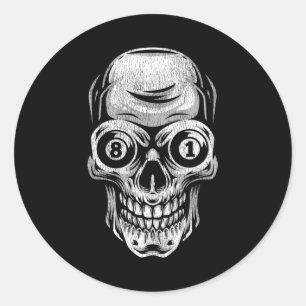 Pool Billiard Snooker Player Skull 8 And 9 Classic Round Sticker