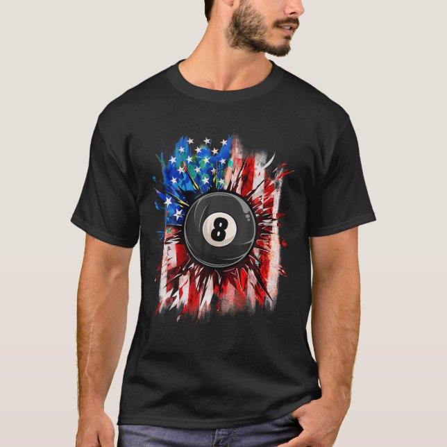 Pool Billiards 4th Of July Men USA American Flag B T-Shirt (Front)