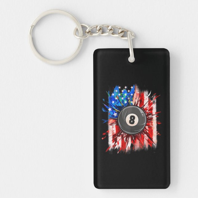 Pool Billiards 4th Of July Men USA American Flag Key Ring (Front)