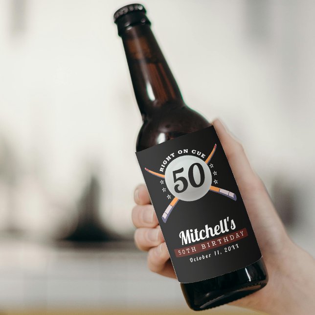 Pool Billiards 50th Birthday Party Black Beer Bottle Label (Pool Billiards 50th Birthday Party Black Beer Bottle Label
)