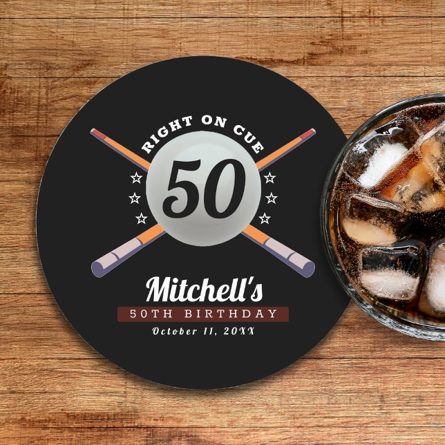 Pool Billiards 50th Birthday Party Black Round Paper Coaster (Pool Billiards 50th Birthday Party Black Round Paper Coaster
)