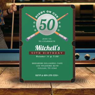 Pool Billiards 50th Birthday Party Green Invitation