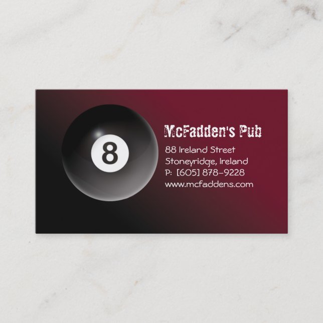 Pool - Billiards 8 Ball Business Card Burgundy (Front)