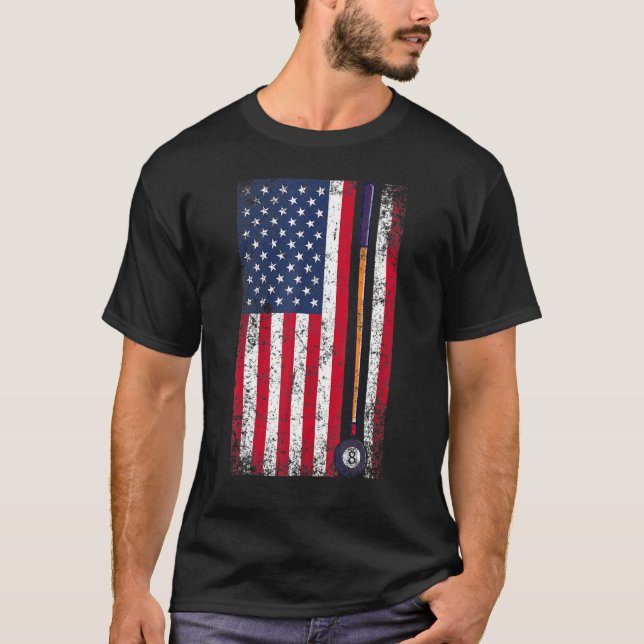 Pool Billiards American Flag Gift T-Shirt (Front)