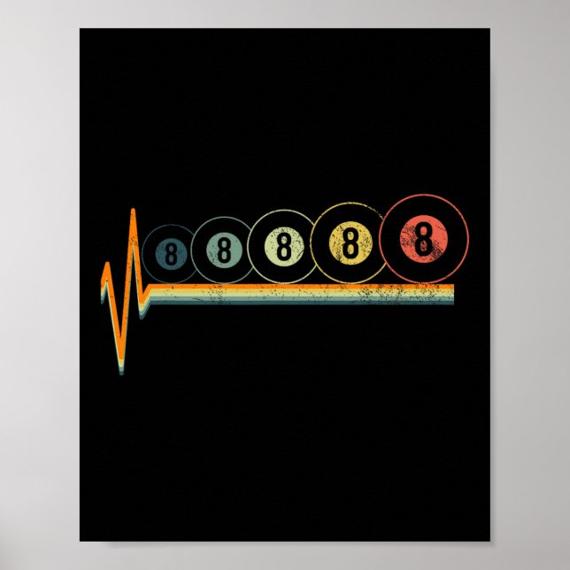 Pool Billiards Eightball Tee Heartbeat Lover  Poster (Front)