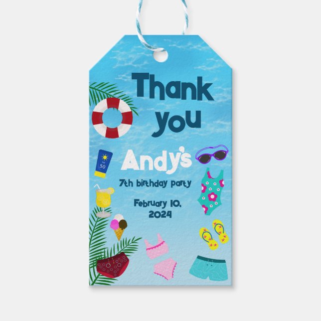 Pool Birthday Fun Party  Gift Tags (Front)