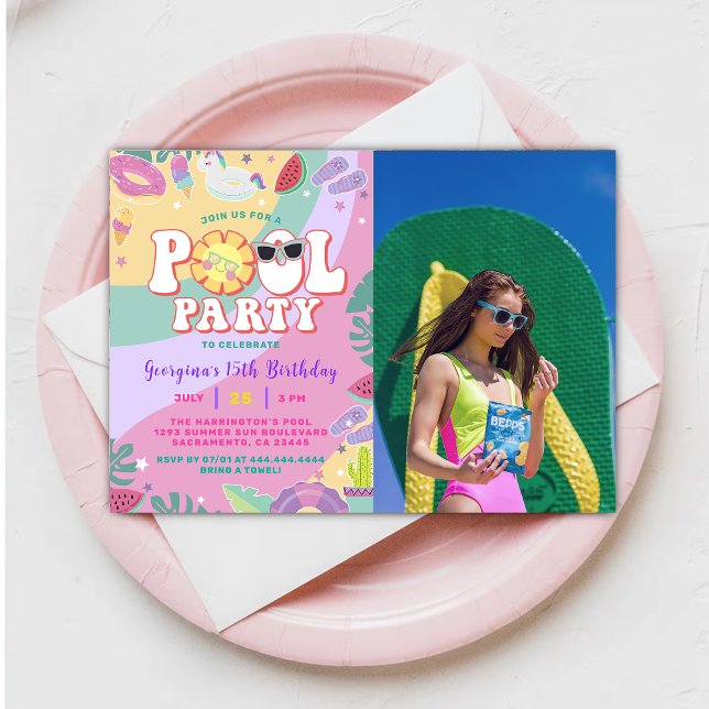  Pool Birthday Fun Summer Party Photo Invitation (Creator Uploaded)