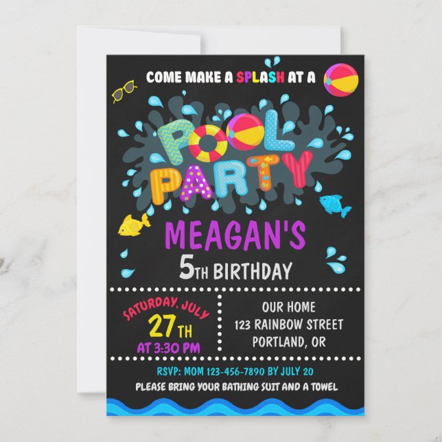 Pool birthday invitation Girl pool party invite (Front)