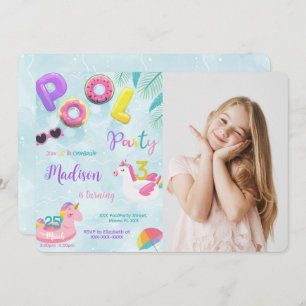 Pool Birthday Invitation, Photo Invitation