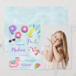 Pool Birthday Invitation, Photo Invitation