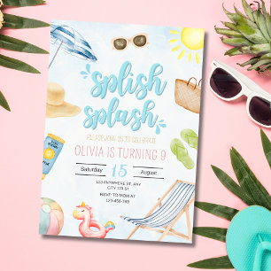 Pool Birthday Party Beach Swimming Birthday Invitation
